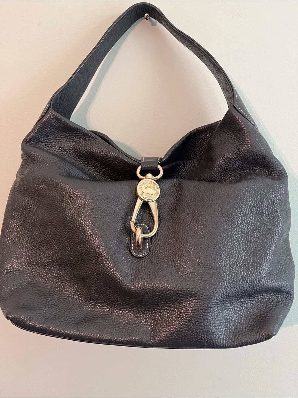 Dooney & Bourke dark grey Pebbled Leather Hobo with silver Hardware